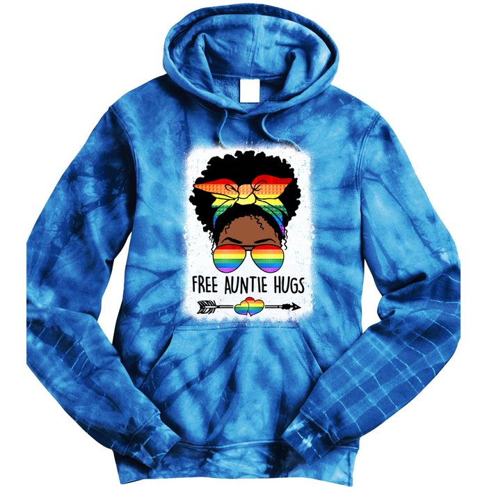 Free Auntie Hugs Messy Bun Lgbtq Pride Month Black Gift Tie Dye Hoodie