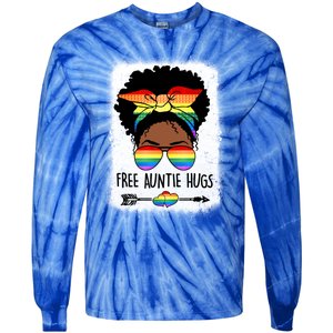 Free Auntie Hugs Messy Bun Lgbtq Pride Month Black Gift Tie-Dye Long Sleeve Shirt