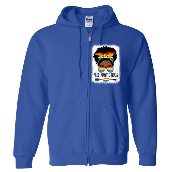 Free Auntie Hugs Messy Bun Lgbtq Pride Month Black Gift Full Zip Hoodie