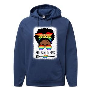 Free Auntie Hugs Messy Bun Lgbtq Pride Month Black Gift Performance Fleece Hoodie