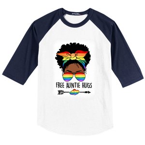 Free Auntie Hugs Messy Bun Lgbtq Pride Month Black Gift Baseball Sleeve Shirt