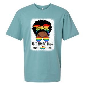 Free Auntie Hugs Messy Bun Lgbtq Pride Month Black Gift Sueded Cloud Jersey T-Shirt