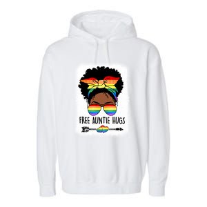 Free Auntie Hugs Messy Bun Lgbtq Pride Month Black Gift Garment-Dyed Fleece Hoodie