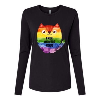 Free Auntie Hugs Pride Lgbtq Flag Cat Gift Womens Cotton Relaxed Long Sleeve T-Shirt