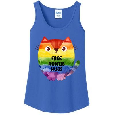 Free Auntie Hugs Pride Lgbtq Flag Cat Gift Ladies Essential Tank