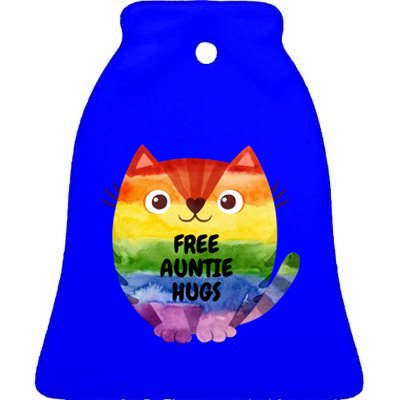 Free Auntie Hugs Pride Lgbtq Flag Cat Gift Ceramic Bell Ornament