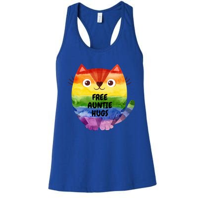 Free Auntie Hugs Pride Lgbtq Flag Cat Gift Women's Racerback Tank