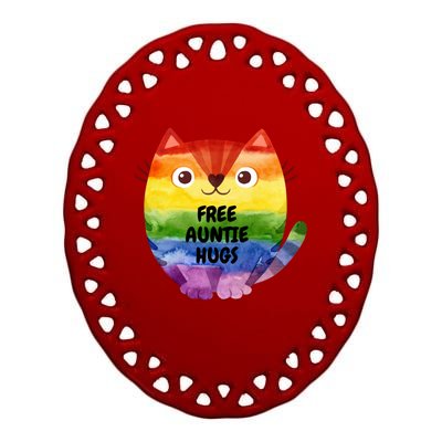 Free Auntie Hugs Pride Lgbtq Flag Cat Gift Ceramic Oval Ornament