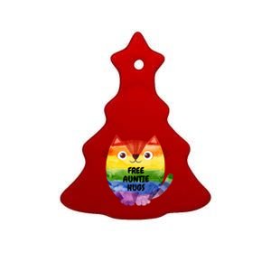 Free Auntie Hugs Pride Lgbtq Flag Cat Gift Ceramic Tree Ornament