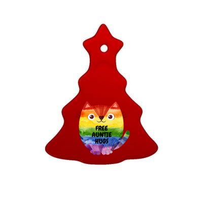 Free Auntie Hugs Pride Lgbtq Flag Cat Gift Ceramic Tree Ornament