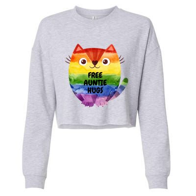 Free Auntie Hugs Pride Lgbtq Flag Cat Gift Cropped Pullover Crew