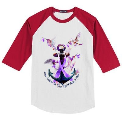 Fibromyalgia Awareness Hope Anchors The Soul Hebrews 6:19 Great Gift Kids Colorblock Raglan Jersey