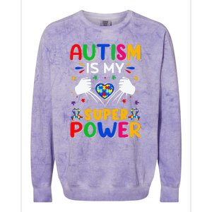 Funny Autism Is My Super Power Heart Puzzle Colorblast Crewneck Sweatshirt