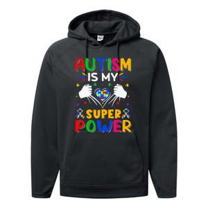 Funny Autism Is My Super Power Heart Puzzle Performance Fleece Hoodie