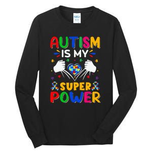 Funny Autism Is My Super Power Heart Puzzle Tall Long Sleeve T-Shirt