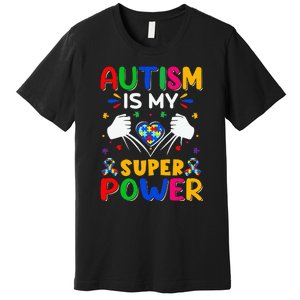 Funny Autism Is My Super Power Heart Puzzle Premium T-Shirt