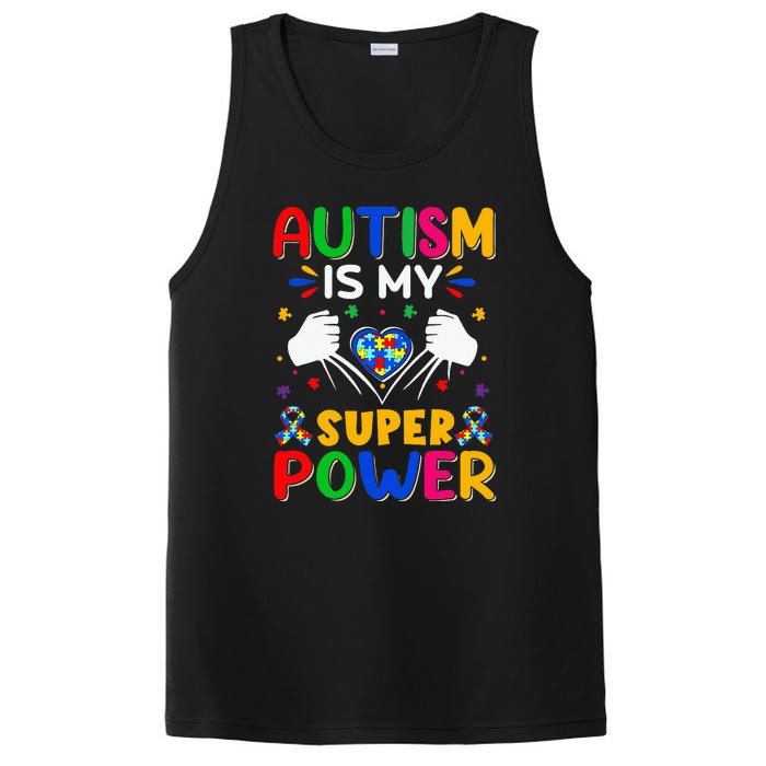 Funny Autism Is My Super Power Heart Puzzle PosiCharge Competitor Tank