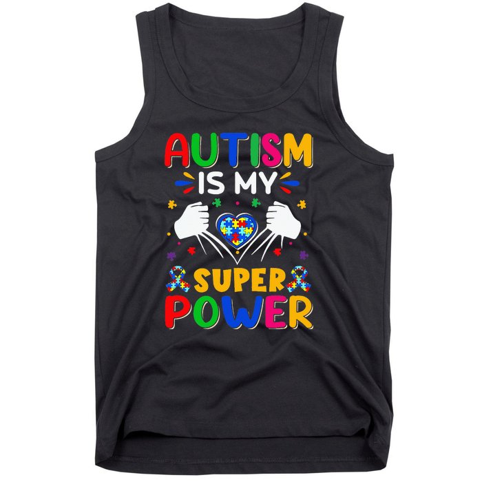 Funny Autism Is My Super Power Heart Puzzle Tank Top