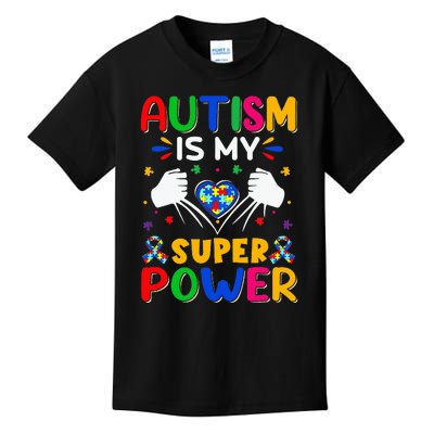 Funny Autism Is My Super Power Heart Puzzle Kids T-Shirt