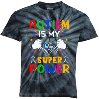 Funny Autism Is My Super Power Heart Puzzle Kids Tie-Dye T-Shirt