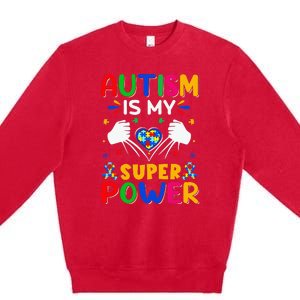 Funny Autism Is My Super Power Heart Puzzle Premium Crewneck Sweatshirt