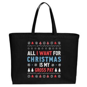 Funny All I Want For Christmas Is My Gross Pay Joke Quote Cotton Canvas Jumbo Tote