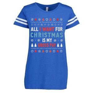 Funny All I Want For Christmas Is My Gross Pay Joke Quote Enza Ladies Jersey Football T-Shirt