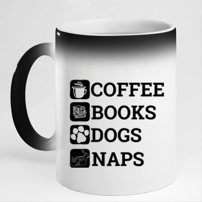 Funny All I Need Coffee Books Dogs Naps Lover Gift 11oz Black Color Changing Mug