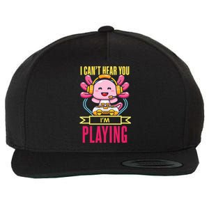 Funny Axolotl I Can Not Hear You I Am Gaming Headset Quote Gift Wool Snapback Cap