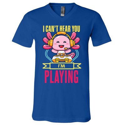 Funny Axolotl I Can Not Hear You I Am Gaming Headset Quote Gift V-Neck T-Shirt