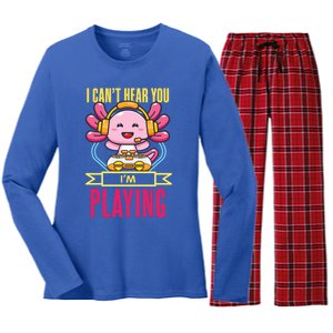 Funny Axolotl I Can Not Hear You I Am Gaming Headset Quote Gift Women's Long Sleeve Flannel Pajama Set 