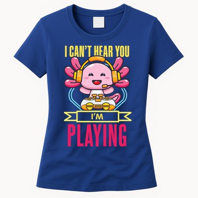 Funny Axolotl I Can Not Hear You I Am Gaming Headset Quote Gift Womens T-Shirt