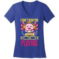 Funny Axolotl I Can Not Hear You I Am Gaming Headset Quote Gift Women's V-Neck T-Shirt