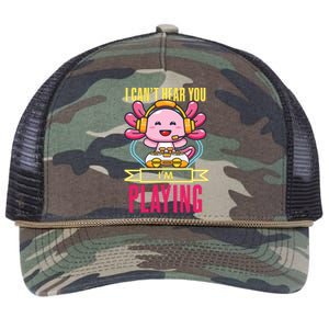 Funny Axolotl I Can Not Hear You I Am Gaming Headset Quote Gift Retro Rope Trucker Hat Cap