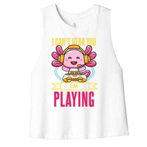 Funny Axolotl I Can Not Hear You I Am Gaming Headset Quote Gift Women's Racerback Cropped Tank