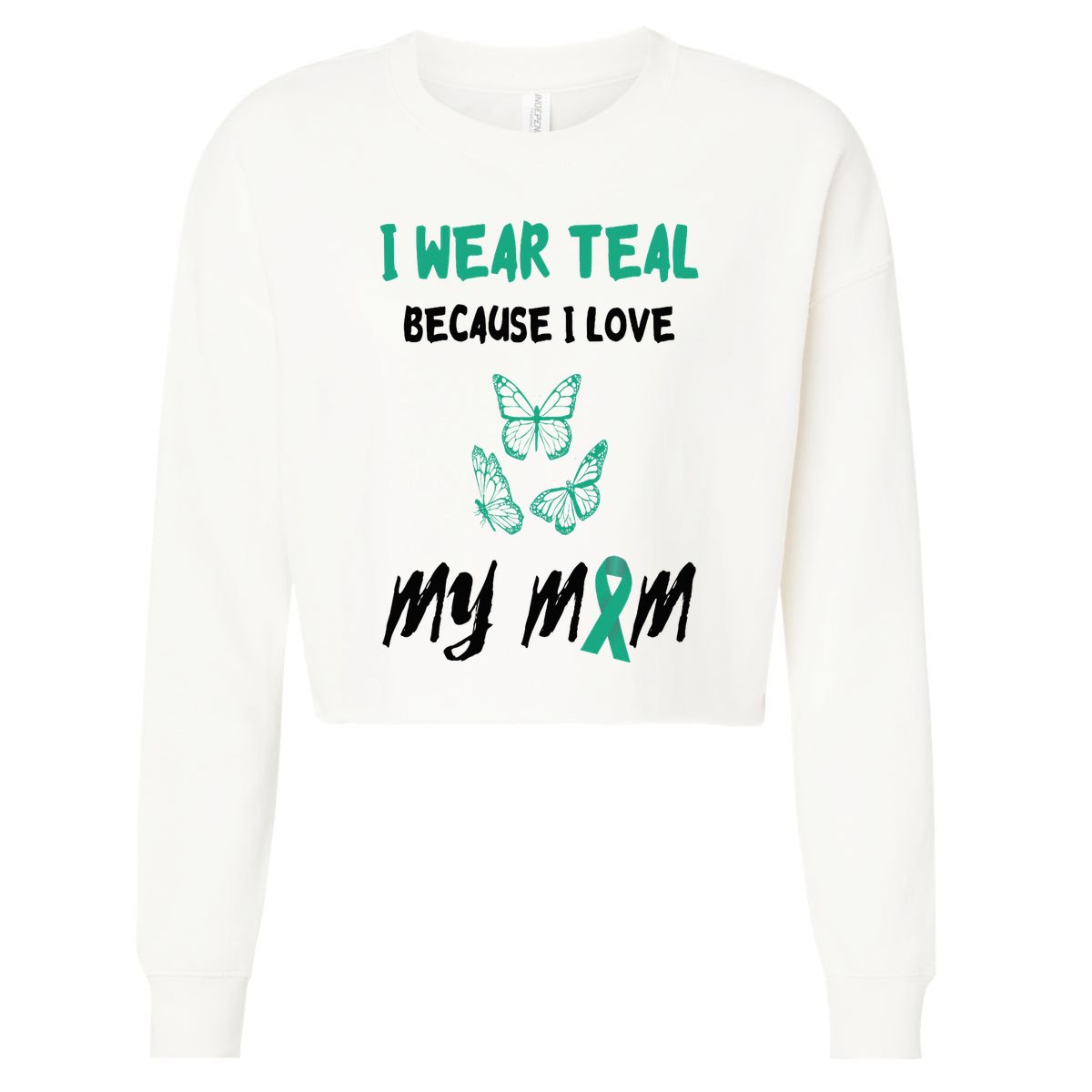 Food Allergy I Love My Mom Food Allergy Awareness Ribbon Cropped Pullover Crew