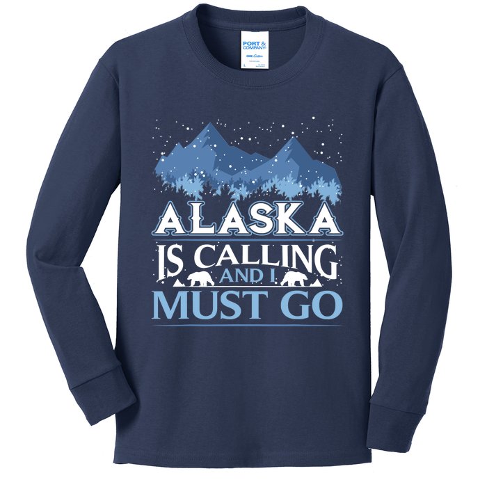 Funny Alaska Is Calling And I Must Go Design Kids Long Sleeve Shirt