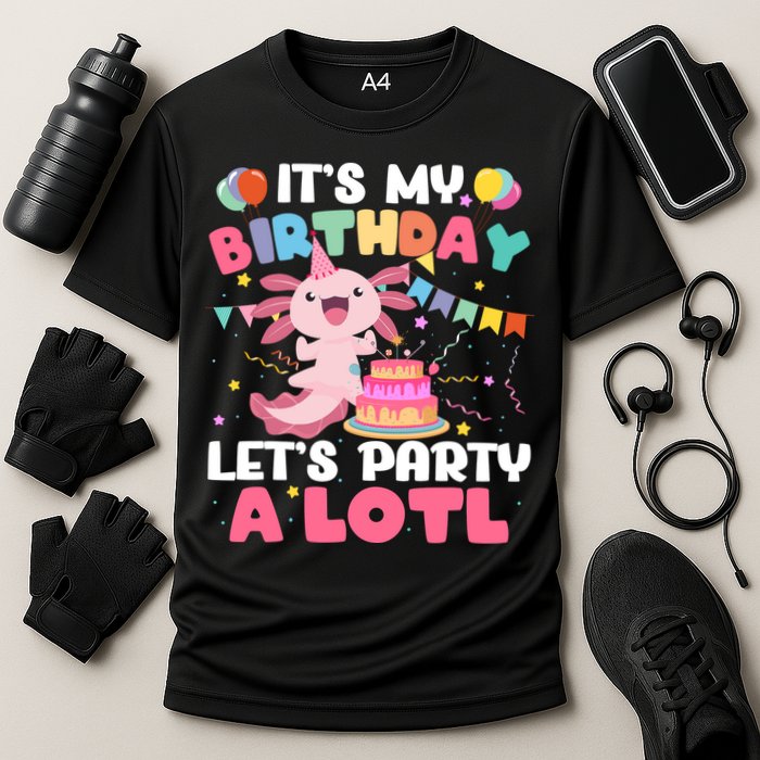 Funny Axolotl Its My Birthday Lets Party Alotl Family Cooling Performance Crew T-Shirt