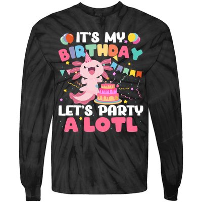 Funny Axolotl Its My Birthday Lets Party Alotl Family Tie-Dye Long Sleeve Shirt