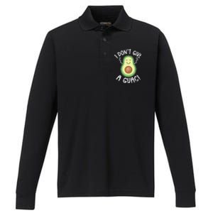 Funny Avocado I Don't Give A Guac Vegan Performance Long Sleeve Polo