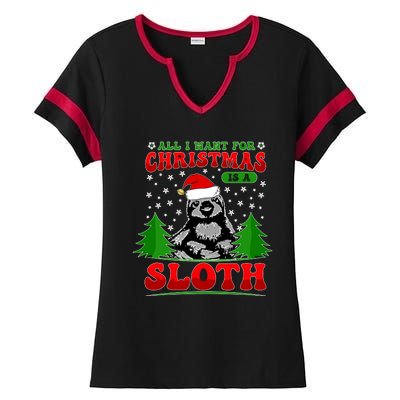 Funny All I Want For Christmas Is A Sloth Ladies Halftime Notch Neck Tee