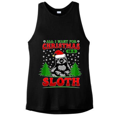 Funny All I Want For Christmas Is A Sloth Ladies PosiCharge Tri-Blend Wicking Tank