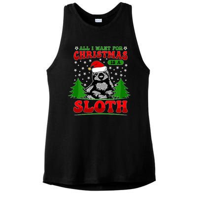 Funny All I Want For Christmas Is A Sloth Ladies PosiCharge Tri-Blend Wicking Tank