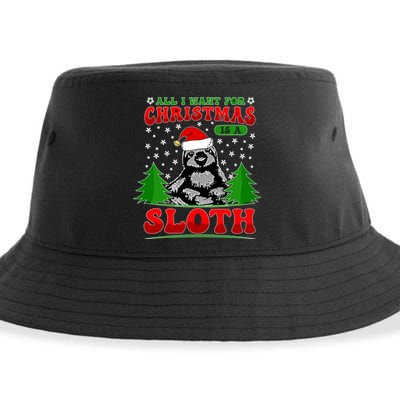 Funny All I Want For Christmas Is A Sloth Sustainable Bucket Hat