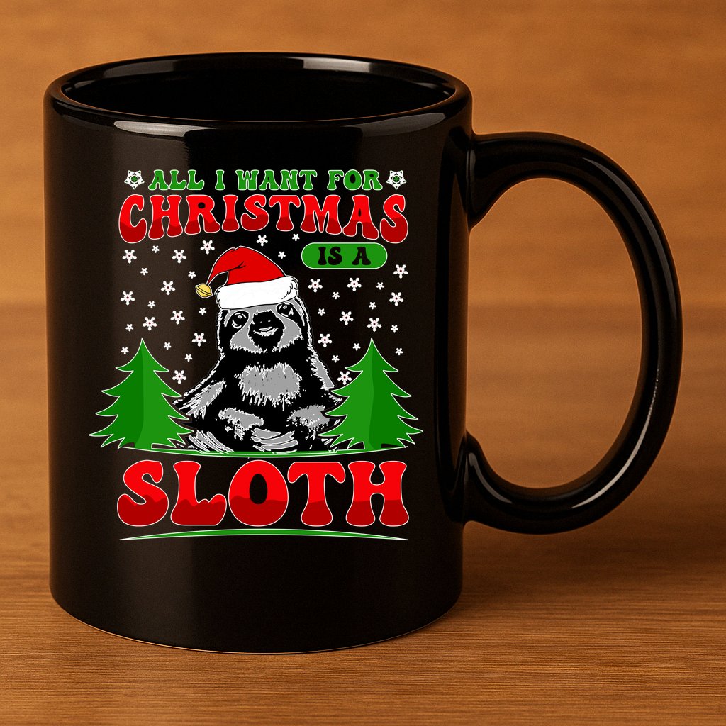 Funny All I Want For Christmas Is A Sloth 11oz C Handle Ceramic Mug