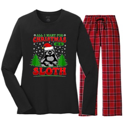 Funny All I Want For Christmas Is A Sloth Women's Long Sleeve Flannel Pajama Set 