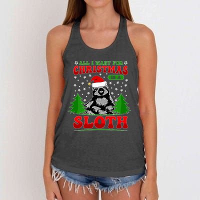 Funny All I Want For Christmas Is A Sloth Women's Knotted Racerback Tank