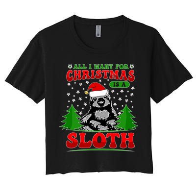 Funny All I Want For Christmas Is A Sloth Crop Top