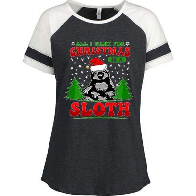 Funny All I Want For Christmas Is A Sloth Enza Ladies Jersey Colorblock Tee