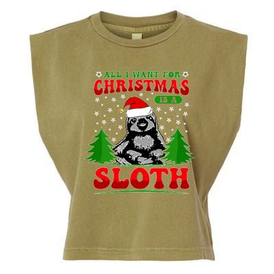 Funny All I Want For Christmas Is A Sloth Garment-Dyed Women's Muscle Tee